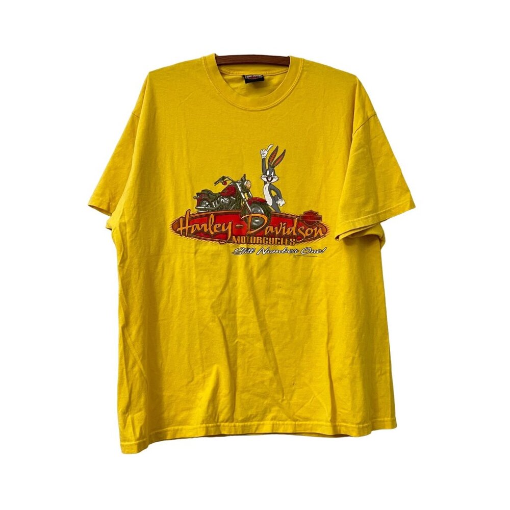 VTG Harley Davidson Looney Tunes Yellow Clarksville TN Short Sleeve Tshirt XL